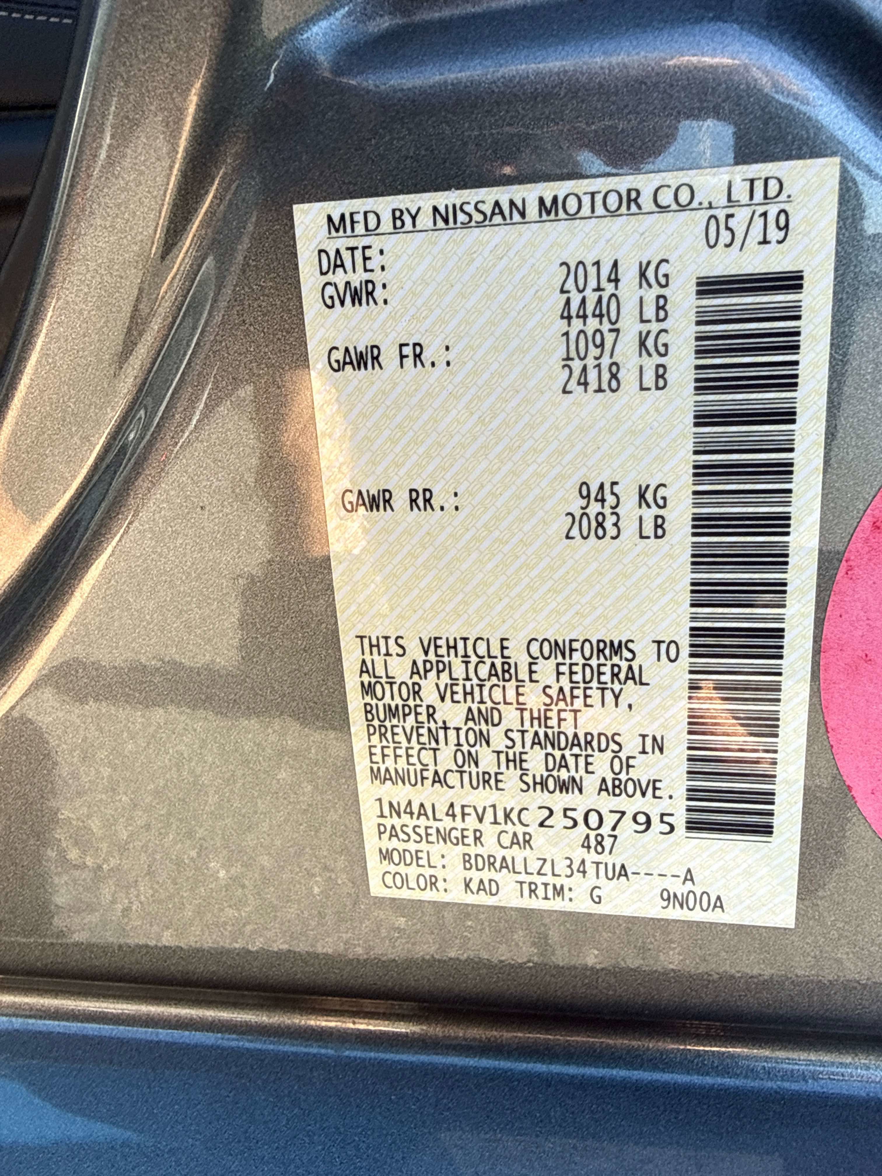 2019 Nissan Altima 2.0 Platinum