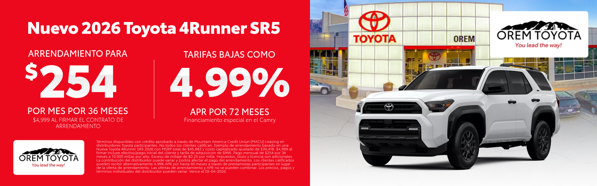 Nuevo 2026 4Runner SR5 en Orem Toyota ES en Orem UT