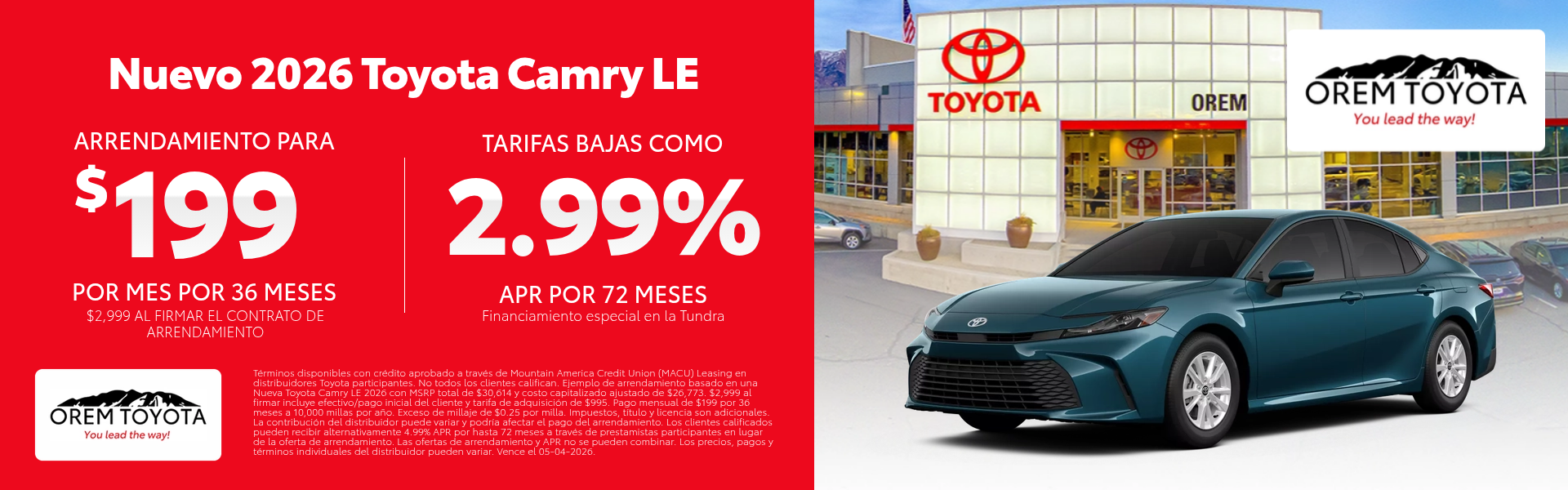 Nuevo 2026 Camry LE en Orem Toyota ES en Orem UT