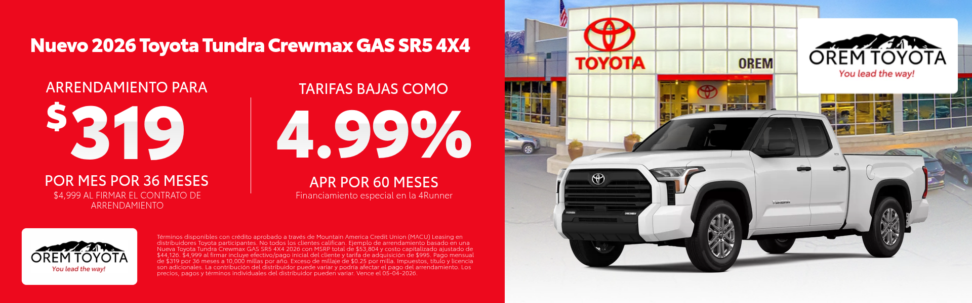 2026 Tundra Crewmax GAS SR5 en Orem Toyota ES en Orem UT